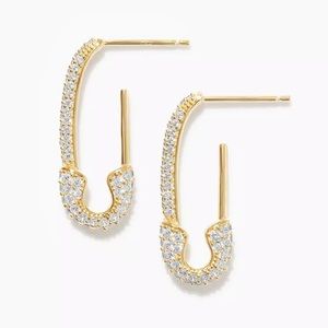🆕 14k GP CZ Covered Safety Pin Dangle Earrings NWT